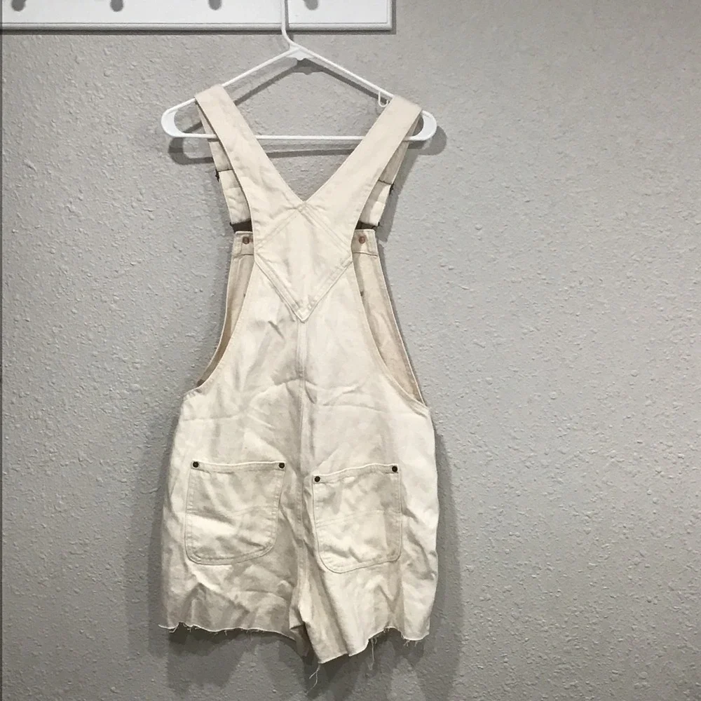 NWT Old Navy Slouchy Straight Cut-Off Jean Shortalls‎ Ecru Sz M Denim Minimalist